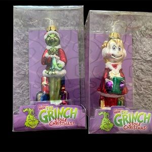 Brass Key the Grinch That Stole Christmas Glass Ornament set Grinch & Cindy